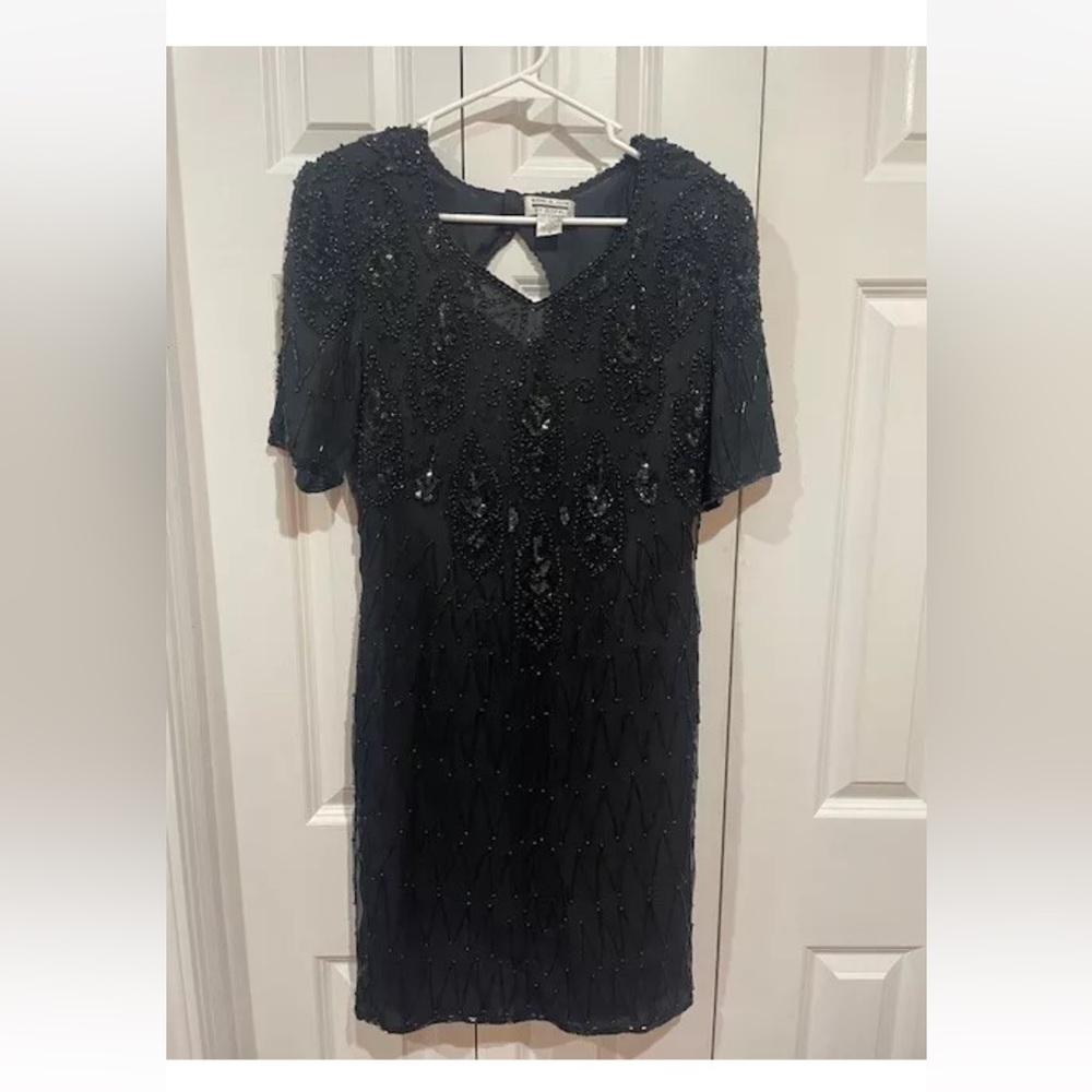 Women's Vintage Mark & John By Gopal Beaded Black Cocktail Dress Size Small